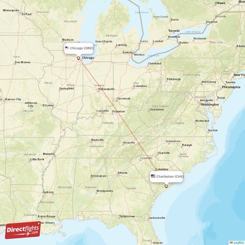 Chicago - Charleston direct flight map