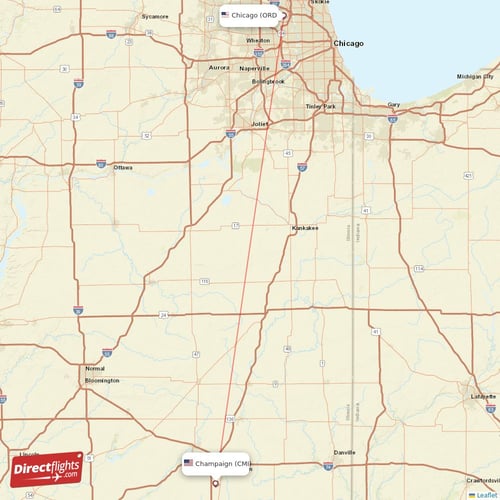 Chicago - Champaign direct flight map