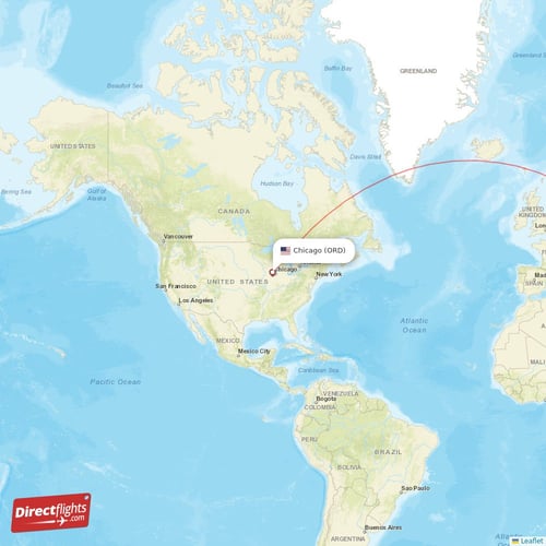 Chicago - Doha direct flight map