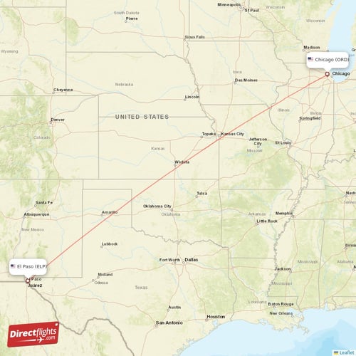 Chicago - El Paso direct flight map