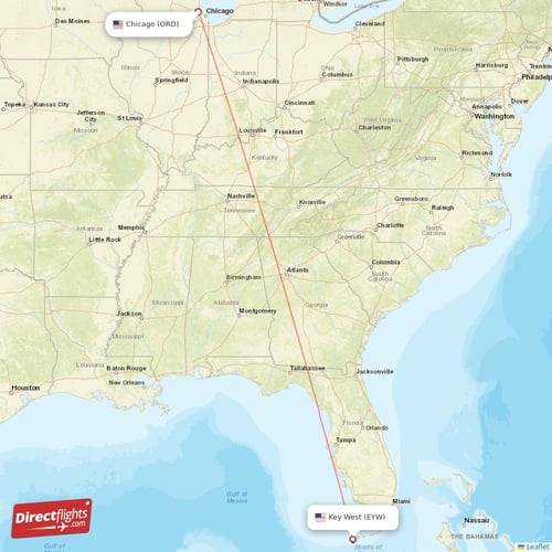 Chicago - Key West direct flight map