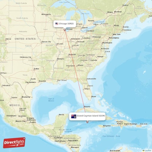 Chicago - Grand Cayman Island direct flight map