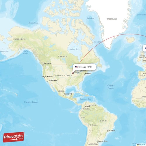Chicago - Helsinki direct flight map