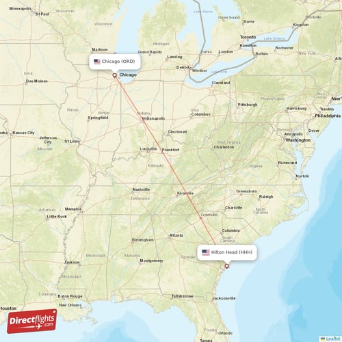 Chicago - Hilton Head direct flight map