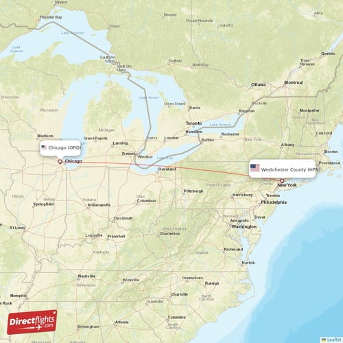 Chicago - Westchester County direct flight map