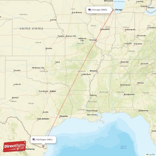 Chicago - Harlingen direct flight map