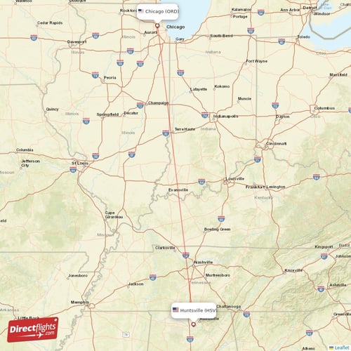 Chicago - Huntsville direct flight map