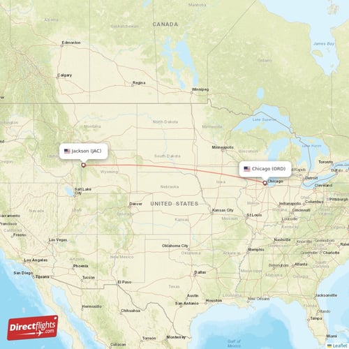 Chicago - Jackson direct flight map