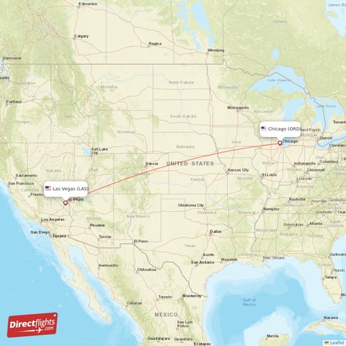 Chicago - Las Vegas direct flight map
