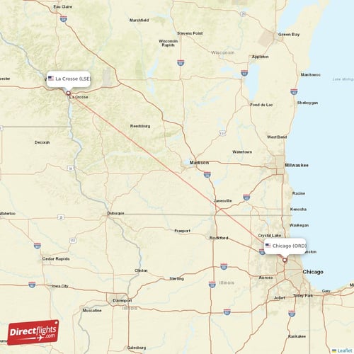 Chicago - La Crosse direct flight map