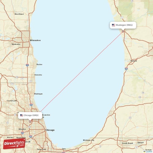 Chicago - Muskegon direct flight map