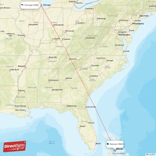 Chicago - Nassau direct flight map
