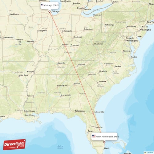 Chicago - West Palm Beach direct flight map