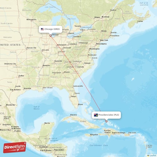 Chicago - Providenciales direct flight map