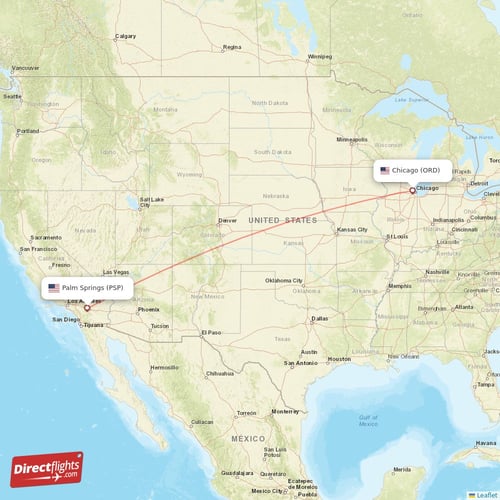 Chicago - Palm Springs direct flight map