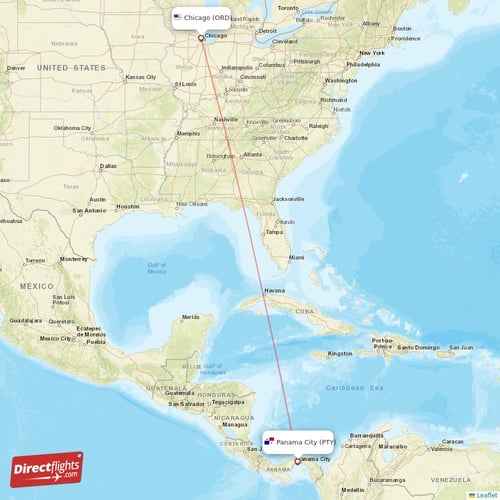 Chicago - Panama City direct flight map