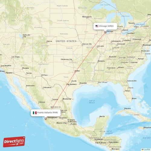 Chicago - Puerto Vallarta direct flight map