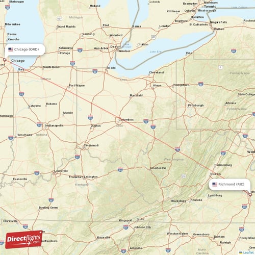 Chicago - Richmond direct flight map
