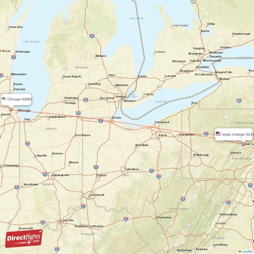 Chicago - State College direct flight map