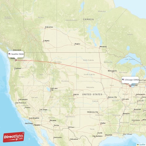 Chicago - Seattle direct flight map