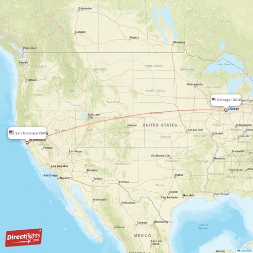 Chicago - San Francisco direct flight map