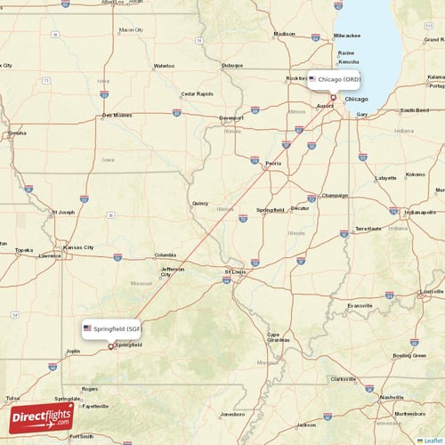 Chicago - Springfield direct flight map