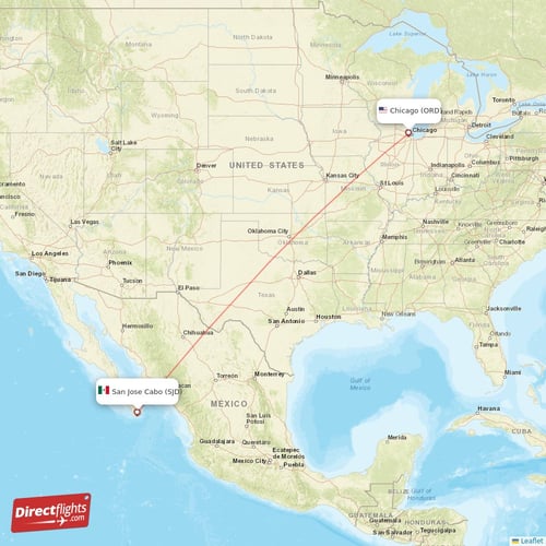 Chicago - San Jose Cabo direct flight map