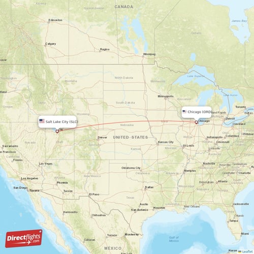 Chicago - Salt Lake City direct flight map