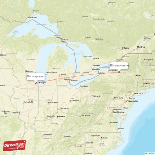 Chicago - Syracuse direct flight map