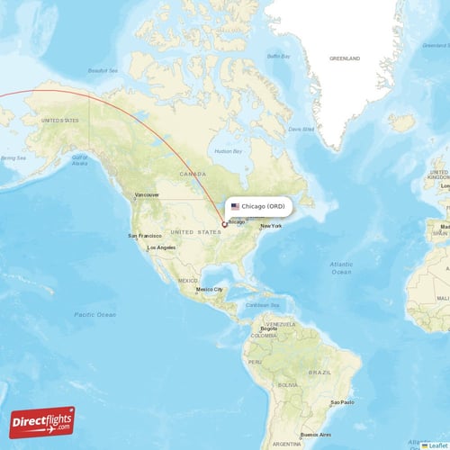 Chicago - Taipei direct flight map