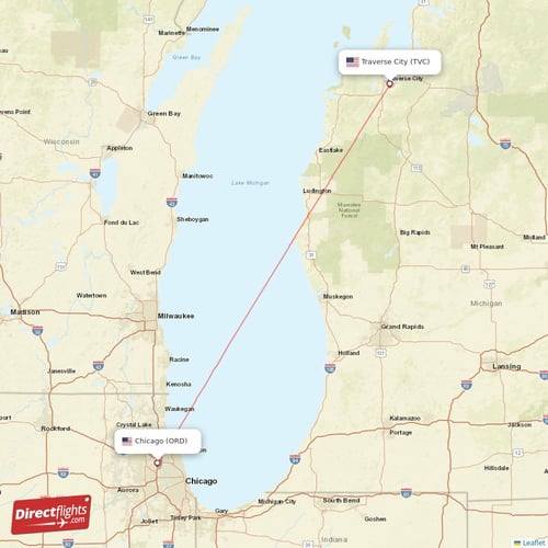 Chicago - Traverse City direct flight map