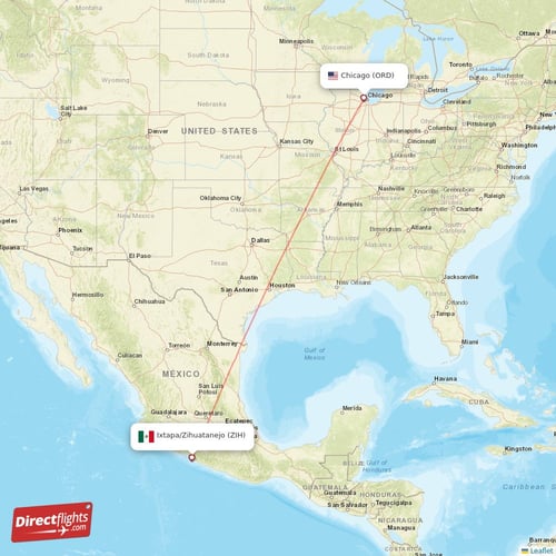Chicago - Ixtapa/Zihuatanejo direct flight map