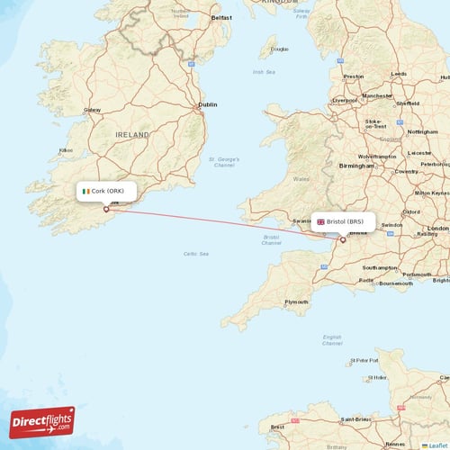 Cork - Bristol direct flight map