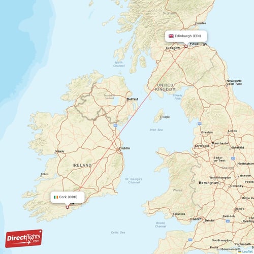 Cork - Edinburgh direct flight map