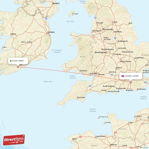 Cork - London direct flight map