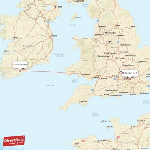 Cork - London direct flight map