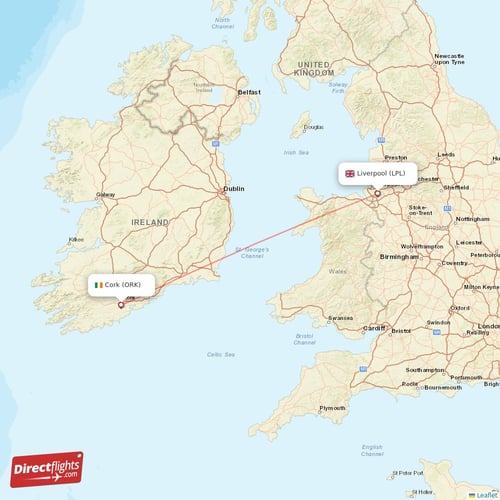 Cork - Liverpool direct flight map