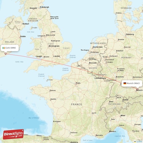Cork - Munich direct flight map