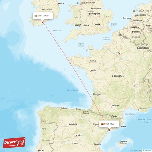 Cork - Reus direct flight map