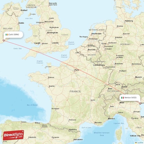 Cork - Venice direct flight map