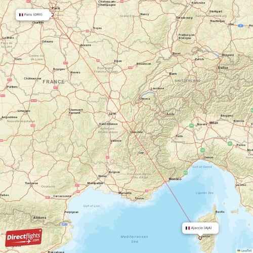 Paris - Ajaccio direct flight map