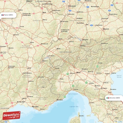 Paris - Ancona direct flight map
