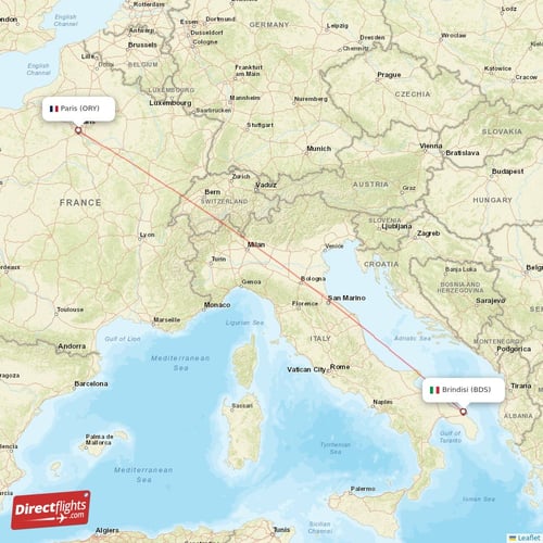 Paris - Brindisi direct flight map