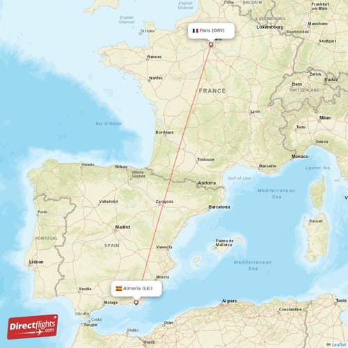 Paris - Almeria direct flight map