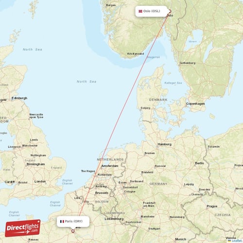 Paris - Oslo direct flight map