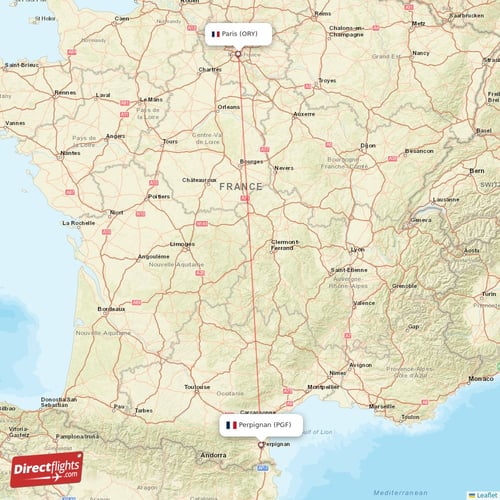 Paris - Perpignan direct flight map
