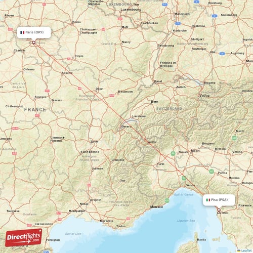 Paris - Pisa direct flight map