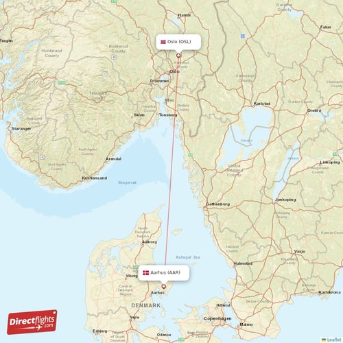 Oslo - Aarhus direct flight map