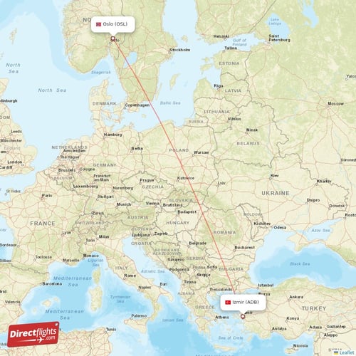 Oslo - Izmir direct flight map