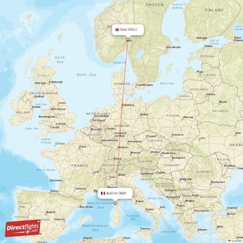 Oslo - Ajaccio direct flight map